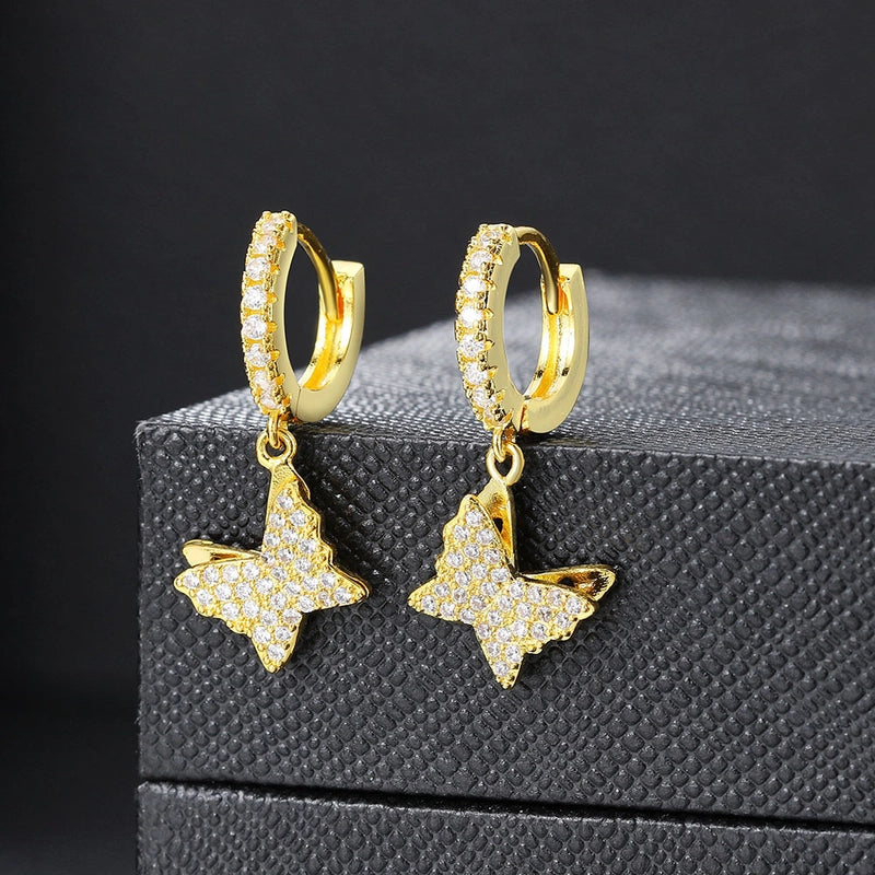 1 Pair Sweet Cool Style Butterfly Plating Inlay Copper Zircon Rose Gold Plated White Gold Plated Gold Plated Men Huggies