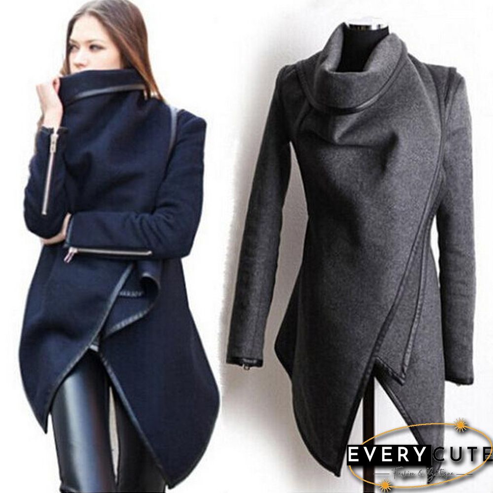 Fashion Long Sleeve Turn-Down Collar Open Stitch Woolen Plain Womens Coats Abrigos Mujer 5 colors