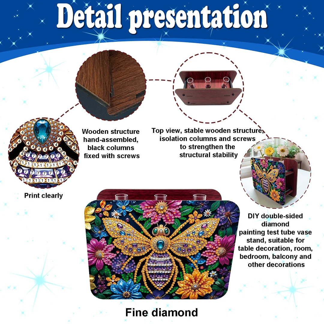 Bee DIY Flower Vase Wooden Double Sided Desktop Diamond Art Kit for Home Decor