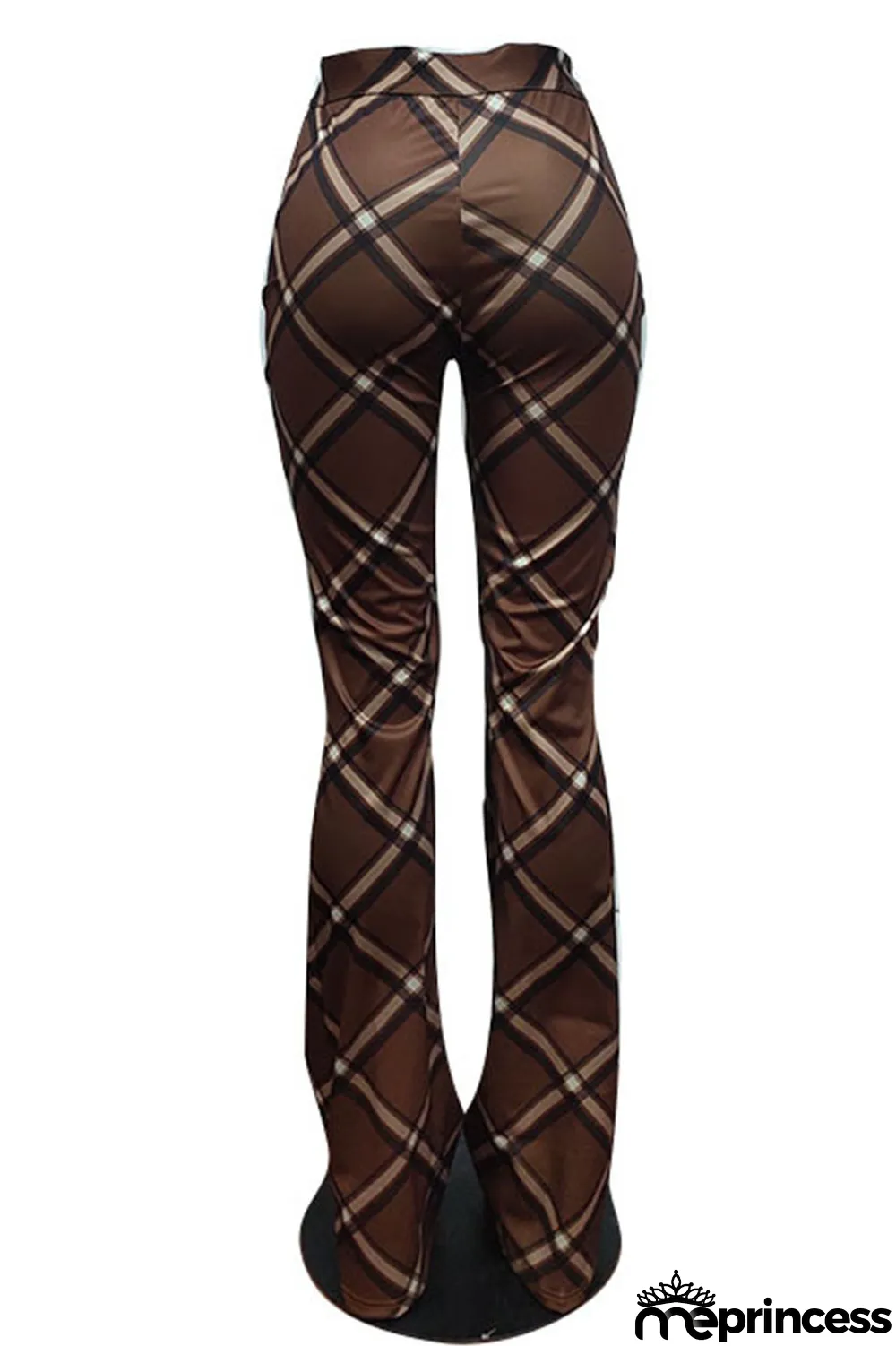 Yellow Casual Plaid Print Patchwork Straight High Waist Straight Full Print Bottoms