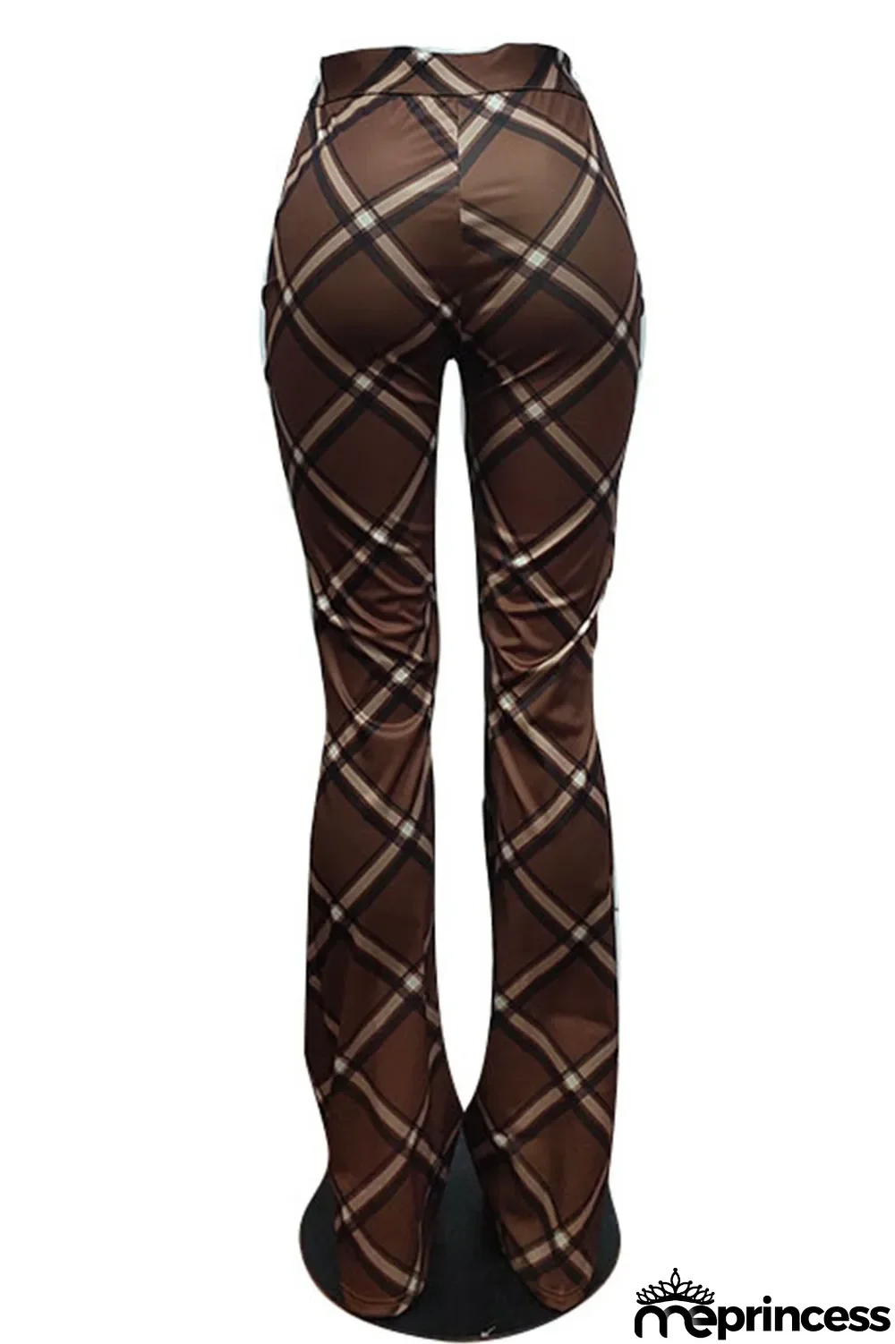 Yellow Casual Plaid Print Patchwork Straight High Waist Straight Full Print Bottoms