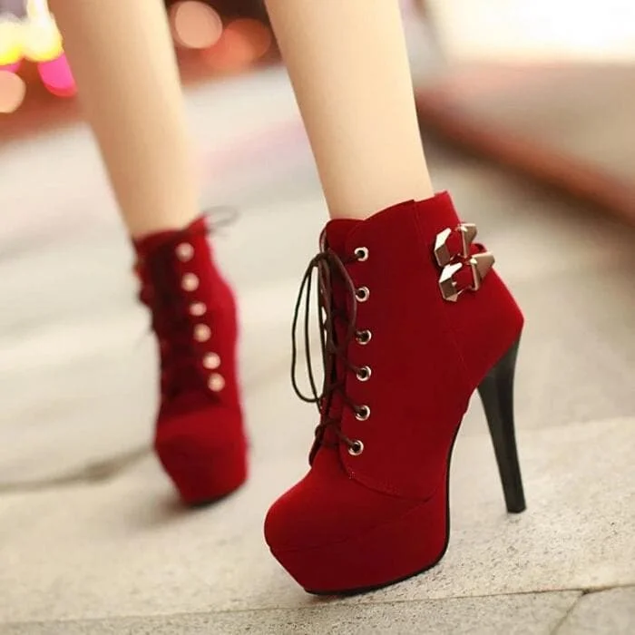 Black/Red/Brown Heels Boots SP14716