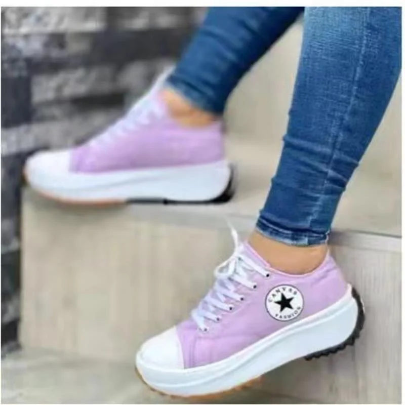 Breakj Breakj Spring New Low-Top Single Shoes Women's Thick-Sing Canvas Shoes Women's Canvas Pine Cake Bottoms Large Women's Shoes