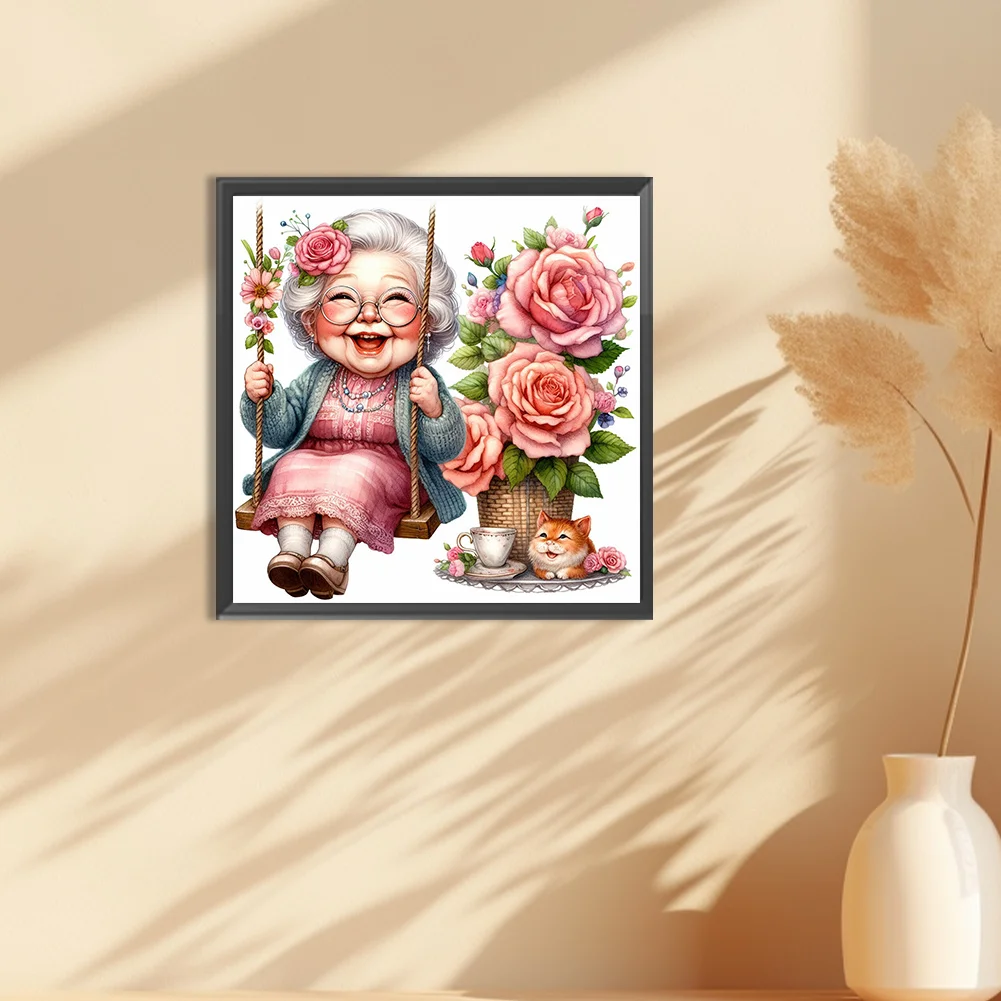 Diamond Painting - Full Round Drill - Swing Old Lady(Canvas|30*30cm)
