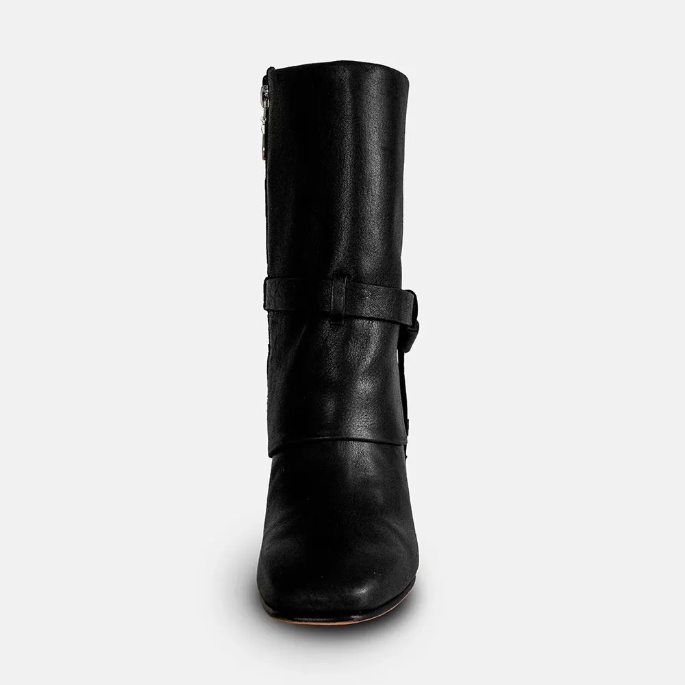 Black Crocodile Print Square Toe Studded Side Zipper Fall Boots Women