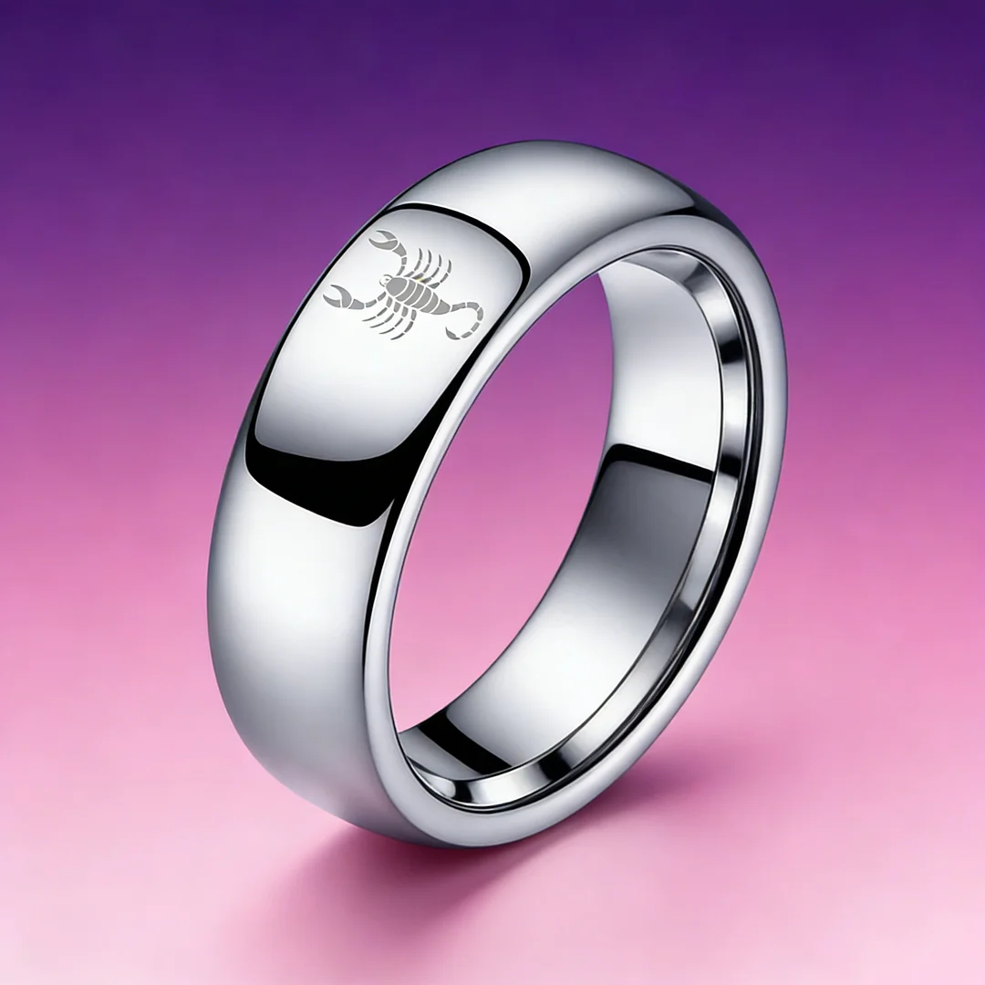 Scorpio Couples Dome Tungsten Carbide Rings Sliver Tungsten Wedding Bands for Men and Women 4MM 6MM 8MM Width