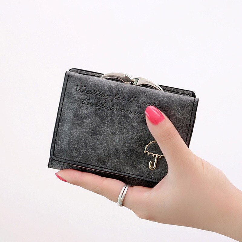 Women Carteira Umbrella Scrub Leather Clutch Trifold Wallet Money Bag Holder Purse Small Wallet female Short Wallet Credit Cards