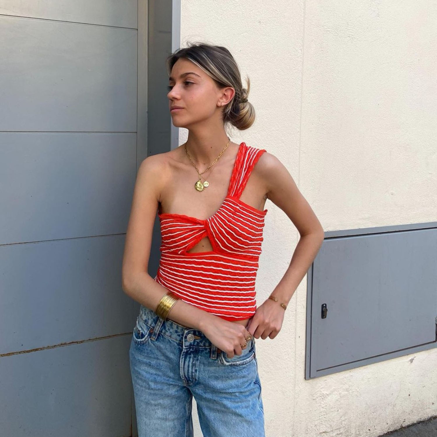 Ootddress One-Shoulder Twist Crochet Top Knitted Summer Party Sleeveless Y2k Bustier Knot Front Cut Out Backless Knit Corset Tops