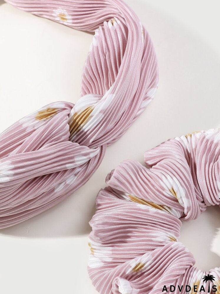 Floral Print Scrunchie & Twist Decor Hair Band