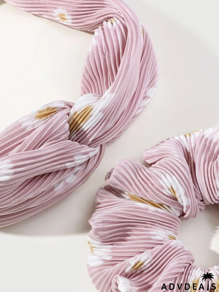 Floral Print Scrunchie & Twist Decor Hair Band
