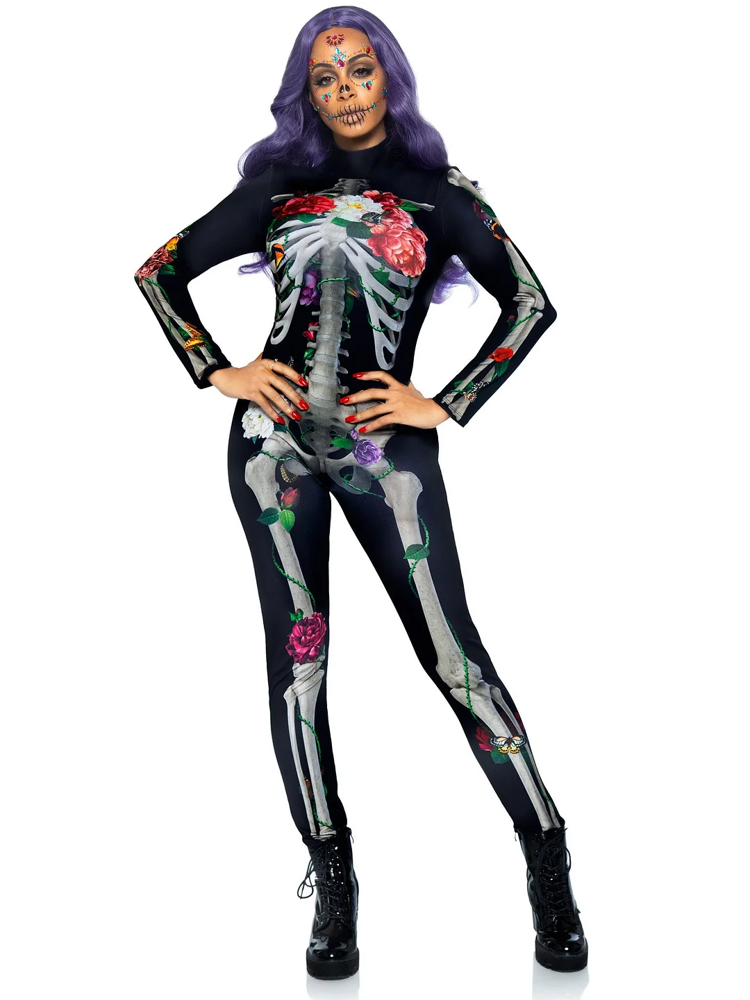 3D Floral Skeleton Catsuit Costume