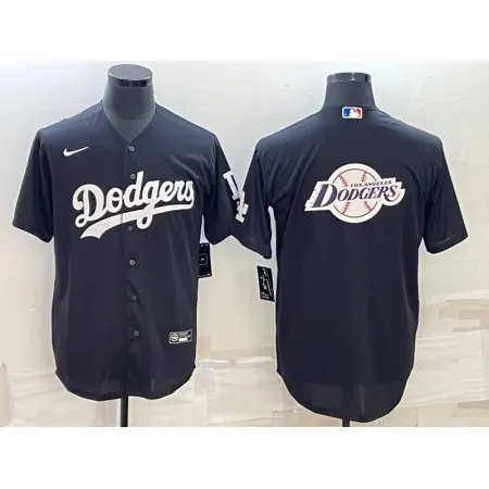 Men's Los Angeles Dodgers Black Team Big Logo Cool Base Stitched Baseball Jersey VTWE