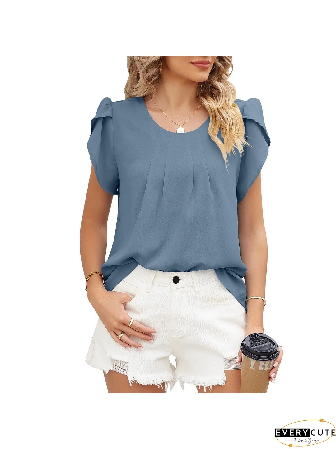 Loose-Fitting Short Sleeve Mock Neck Top