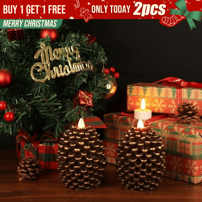 🎅Last Day 49% Off🔥Flameless Pinecone Candles Battery Operated with 6 Hour Timer