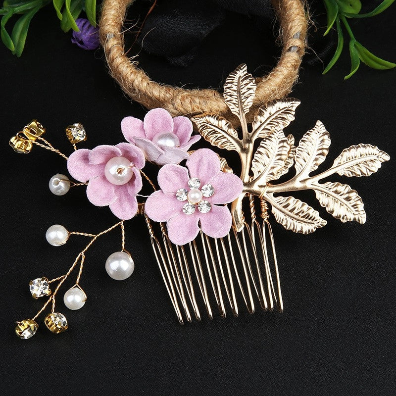 Vintage Golden Leaf Updo Hair Comb Headdress Handmade Bridal Embellished Headdress Flower Comb Hairpin Bridal Accessories