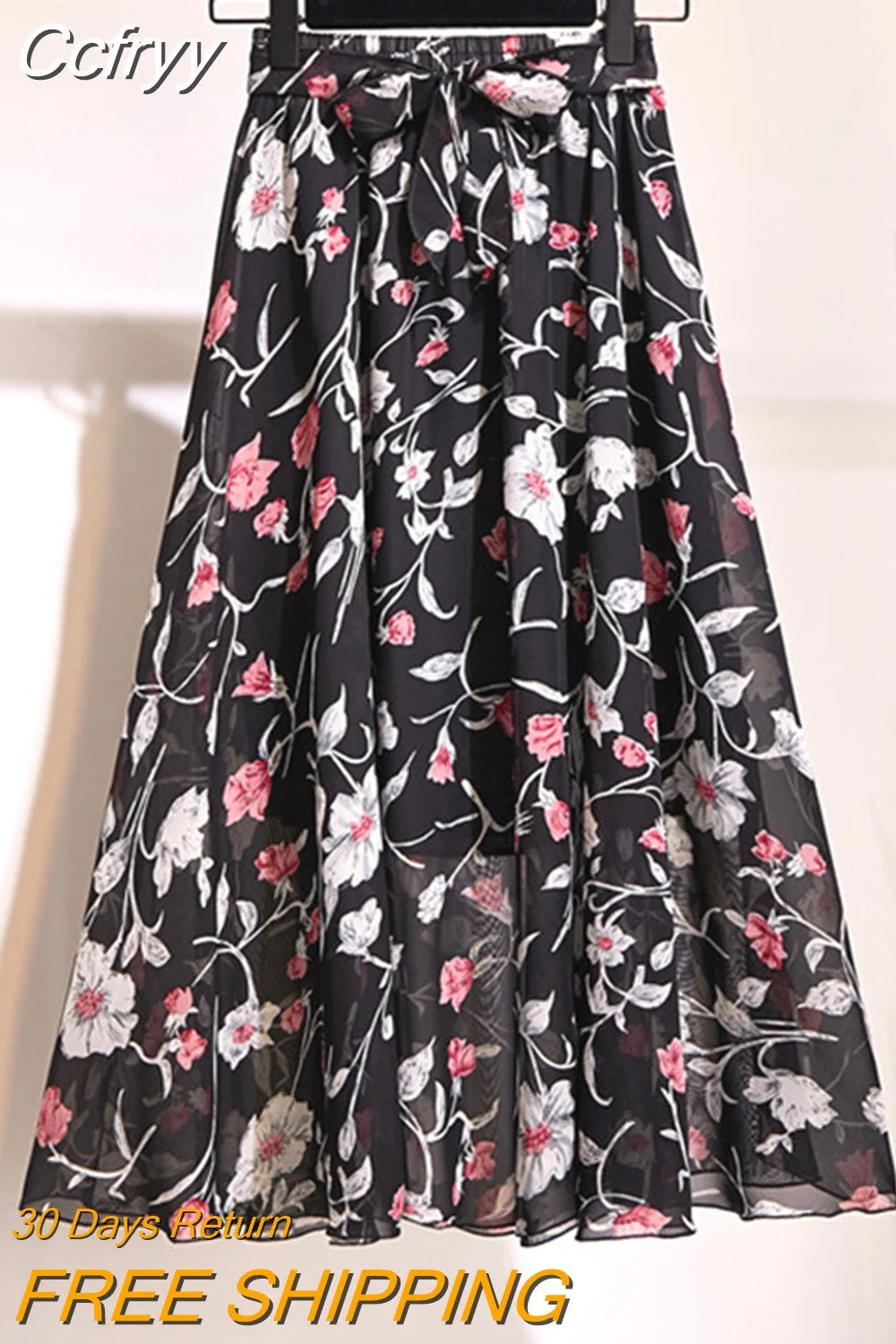 Huibahe Spring Summer Women Midi Skirt Chiffon Floral Printed Skirt High Waist Casual Bohemian Beach Fashion Casual Skirts QT118