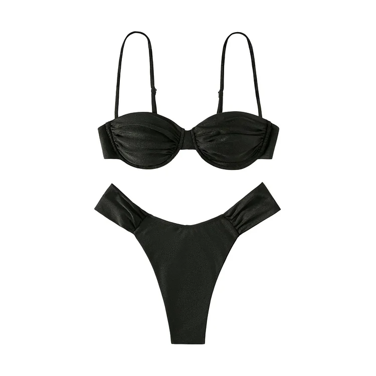 Women's Bikini Two-piece Solid Color Nylon Swimsuit