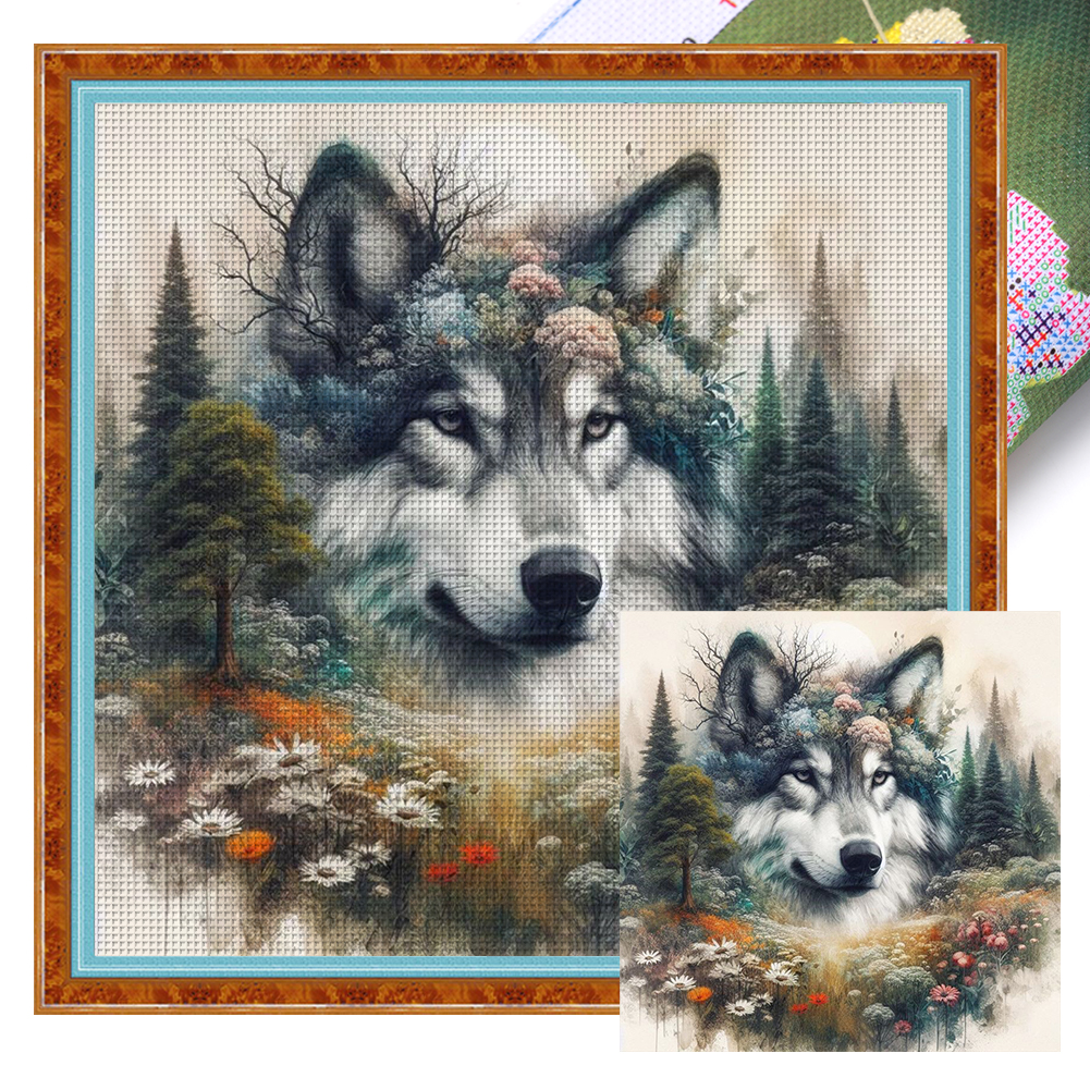 Silhouette Wolf Full 11CT Pre-stamped Canvas(45*45cm) Cross Stitch