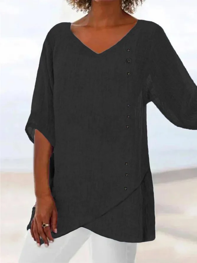 V Neck Tunic Top Casual Three Quarter Sleeve