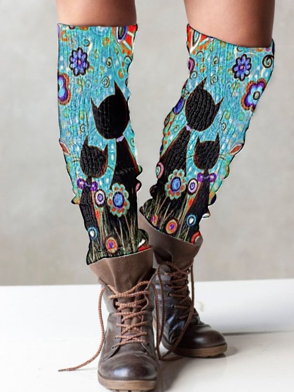 vintage print knitted boots cuffs leg warmer