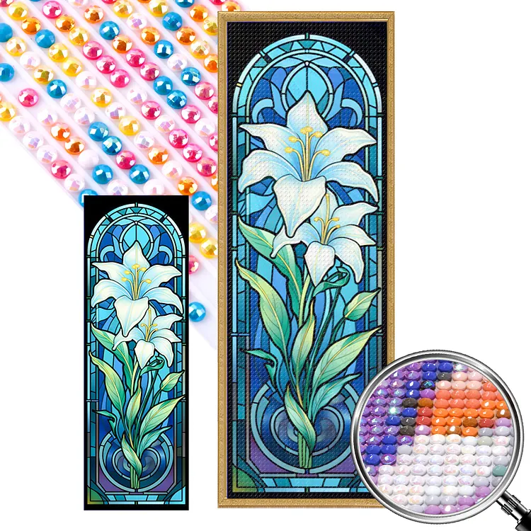 Lily Glass Painting 30*90CM (Canvas) Full AB Round Drill Diamond Painting gbfke