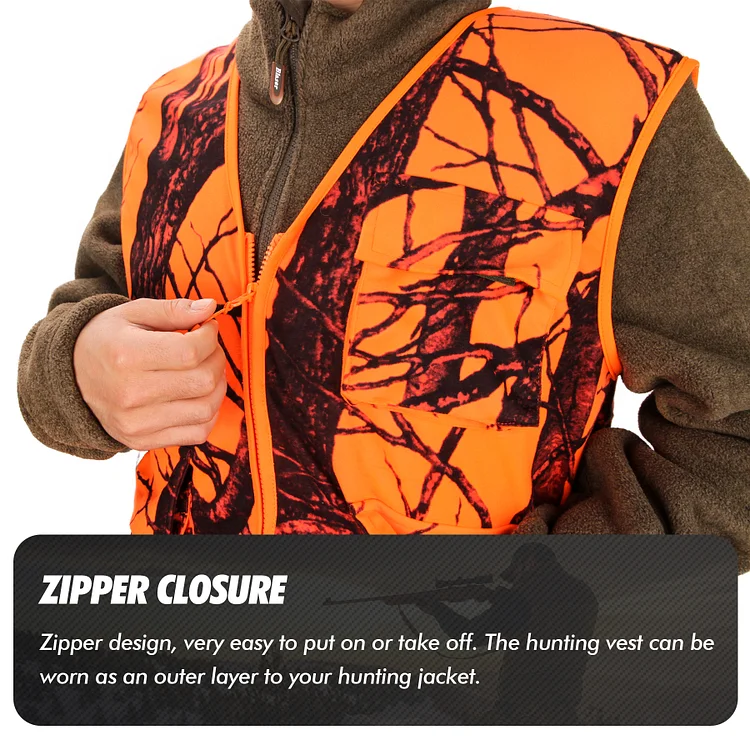 Camouflage and Orange Reversible Hunting Vest, Vest Jacket for Camping &  Hunting