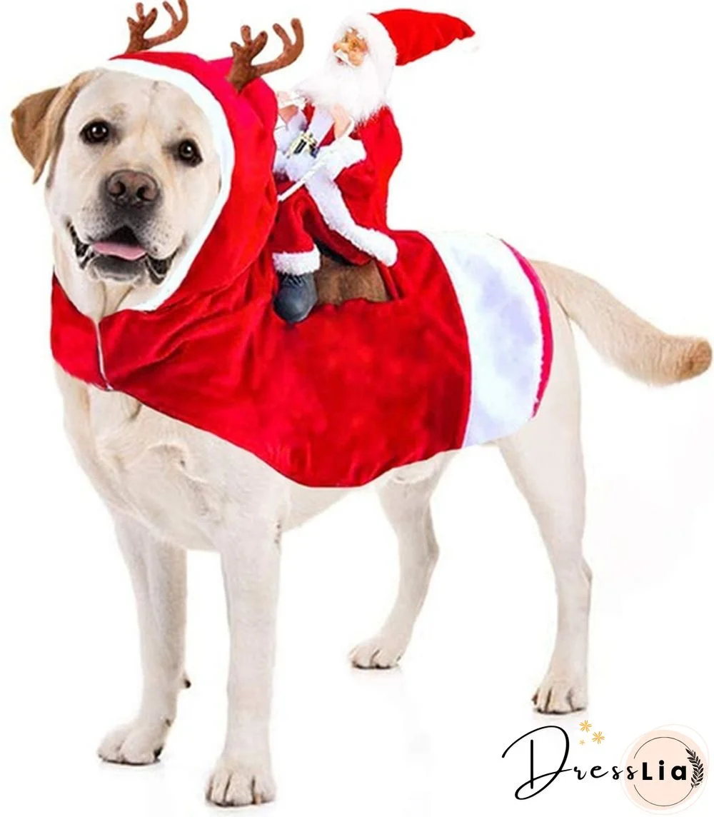 5 Sizes New Santa Claus Riding Outfit Christmas Pet Cat Dog Costume Party Small/Medium/Large Cat Dog Clothes Dress Up Pet Costume