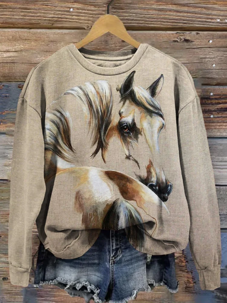 VChics Vintage Western Horse Art Pattern Comfy Sweatshirt