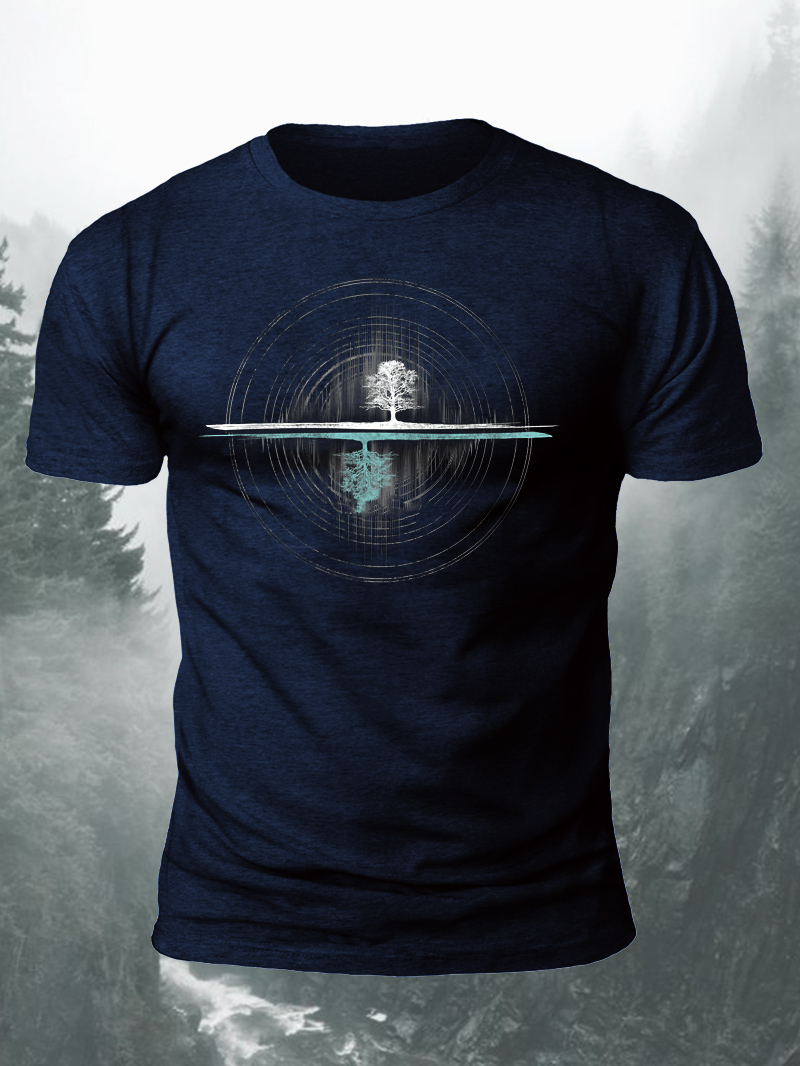 Yin Yang Tree of Life Soundwave Print Short Sleeve Men's T-Shirt