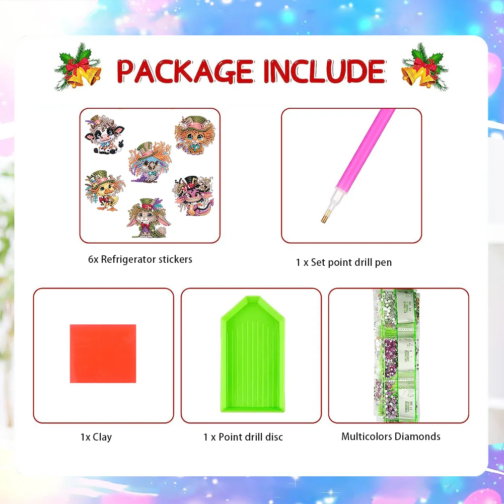 6Pcs DIY Animal Acrylic Special Shape Fridge Stickers Diamond Painting Fridge Magnet