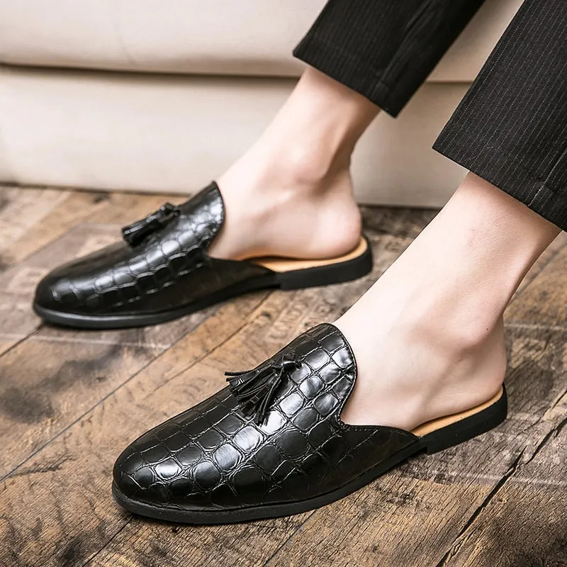 Mules Black Patent Leather Crocodile Men Half Shoes For Man Fashion Designer Shoes Men's Luxury Zapatillas Hombre Casual Slip On