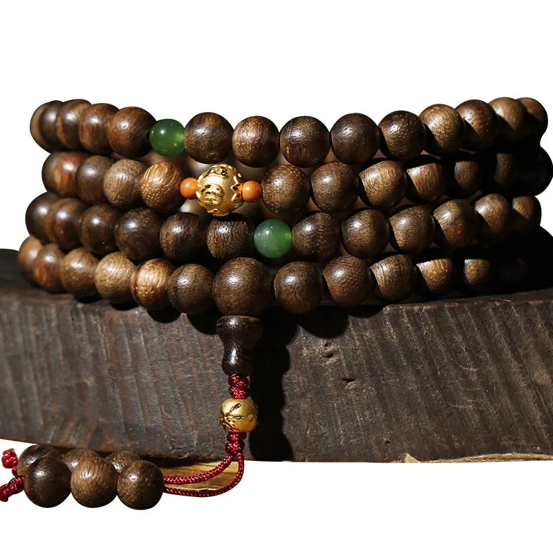 108 Mala Beads 999 Gold Agarwood Cyan Jade Six True Words Strength Bracelet