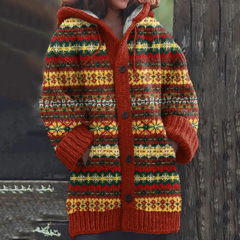 Vintage Geometric Jacquard Pattern Contrast Cardigan Sweater