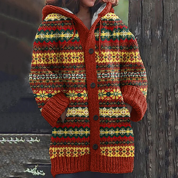 Vintage Geometric Jacquard Pattern Contrast Cardigan Sweater