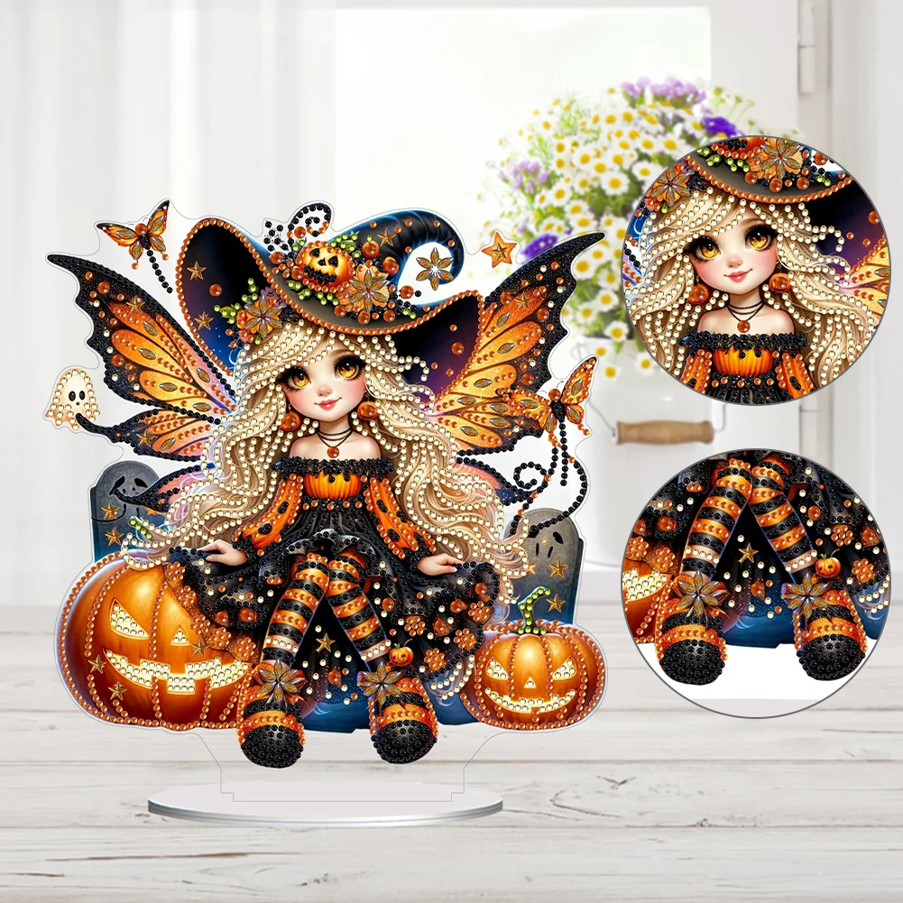 DIY Halloween Witch Acrylic Special Shaped Table Top Diamond Painting Ornament Kits