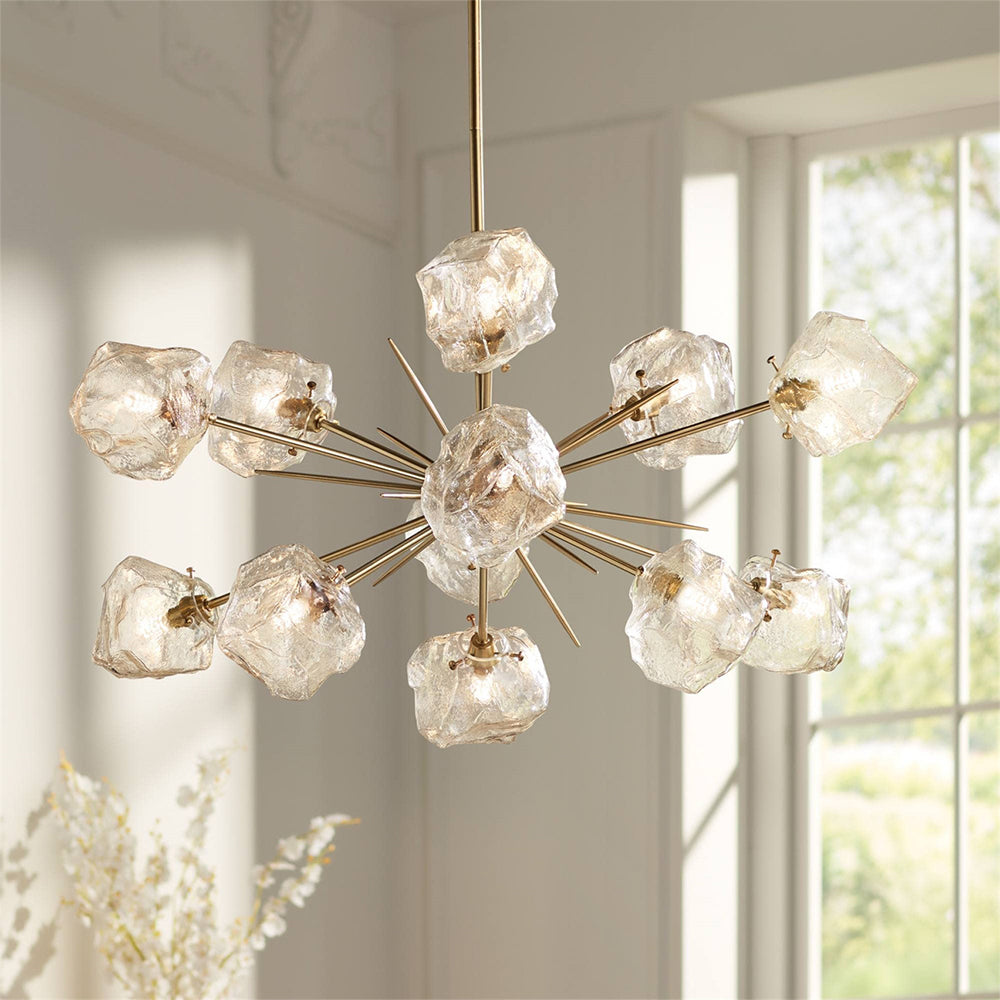 Modern Ice Glass Cube Branch Linear Chandelier