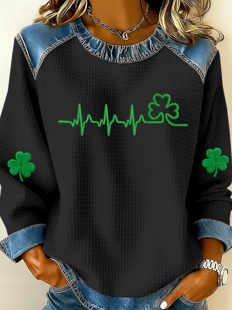 Women's St. Patrick's Day Art Print Patchwork Sweatshirt  socialshop