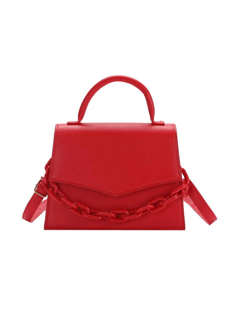 Vintage Women PU Pure Color Shoulder Messenger Bags Chain Handbags (Red)