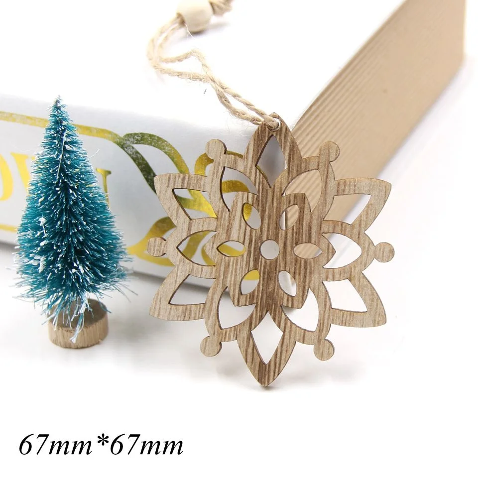 Christmas Gift 6PCS European Hollow Christmas Snowflakes Wooden Pendants Ornaments for Xmas Tree Ornament Christmas Party Decorations Kids Gift