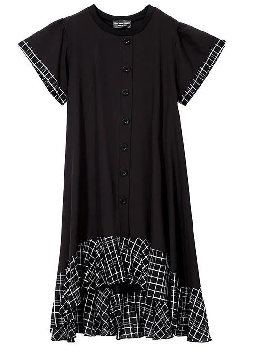 Loose cotton quilting clothes plus size Plaid Splided Loose Flare Sleeve Dress
