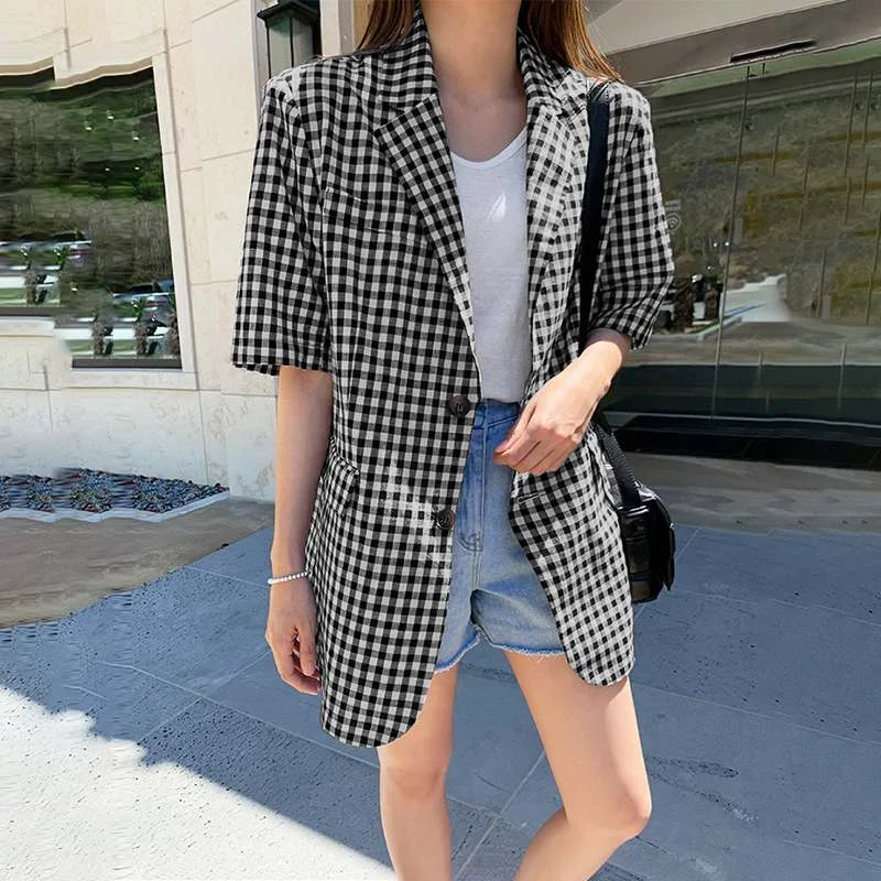 Stylish Check Coats Womens Blazers ZANZEA 2022 Casual Long Sleeve Outwears Female Single Button Overcoats  Plaid Tops