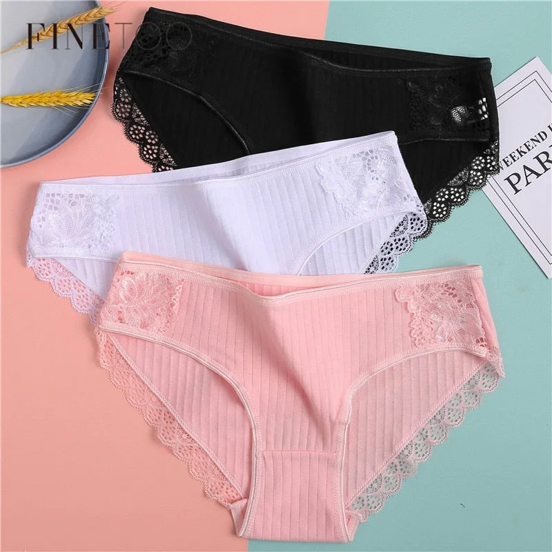 FINETOO M-XL Women Cotton Underpants Sexy Lace Panties Low-rise Briefs for Girls Comfortable Underwear 2020 Female Lingerie New