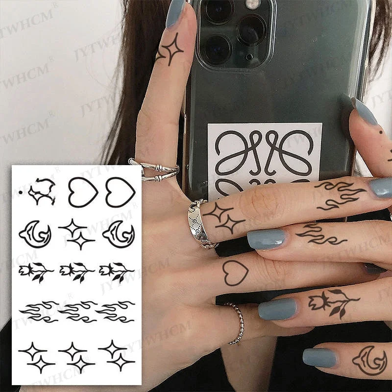 Waterproof Temporary Tattoo Sticker Body Makeup Flame Finger Tattoos Smiley Black Square Rose Flower Art Flash Fake Tattoos