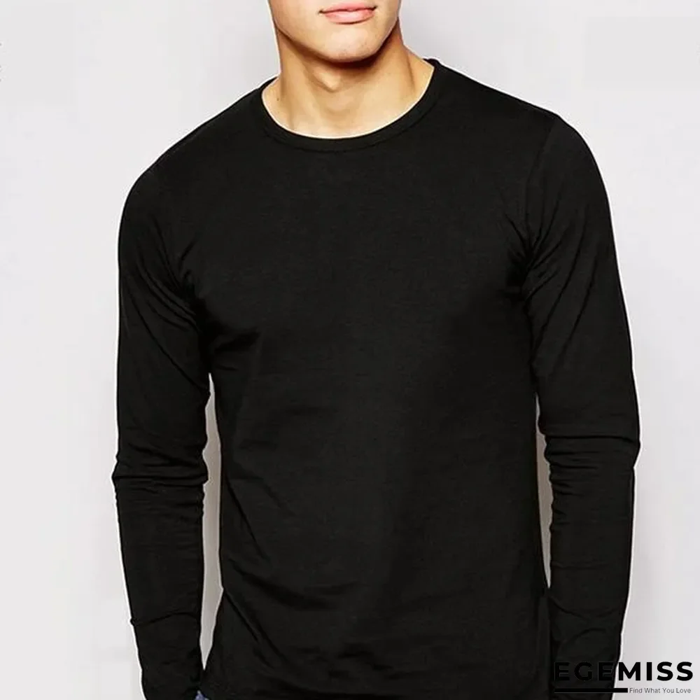 Autumn Men's Round Collar Pure Color T-Shirt | EGEMISS