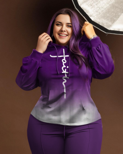 Women's Plus Size Faith Purple Gradient Hoodie Set