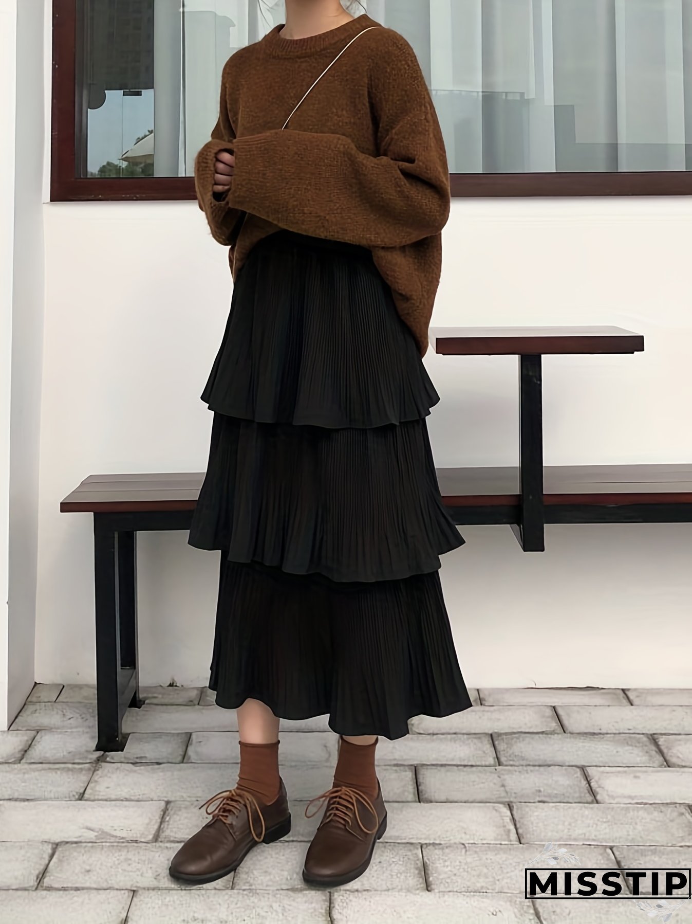 Solid Layered Ruffle Hem Skirt, Casual Pleated Skirt For Spring & Summer, Women's Clothing