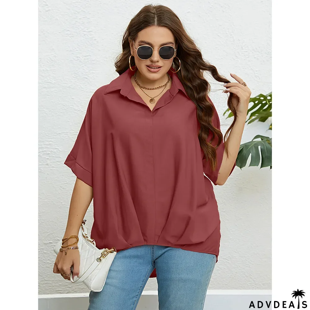Women's Summer V Neck Slim Fit Half Sleeves Plus Size Top