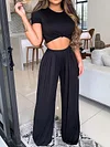 Short Sleeves+Wide Legs Two-Piece Suit