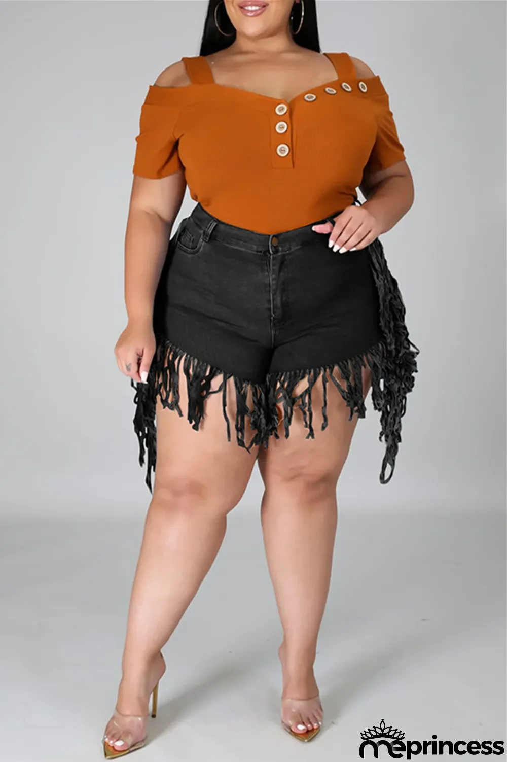 Yellow Fashion Casual Solid Tassel Plus Size Jeans