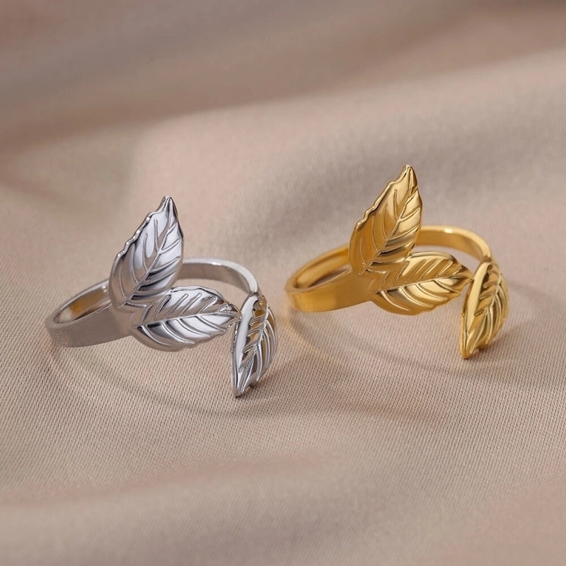 1 Piece Fashion Leaf Stainless Steel Inlaid Gold Open Ring